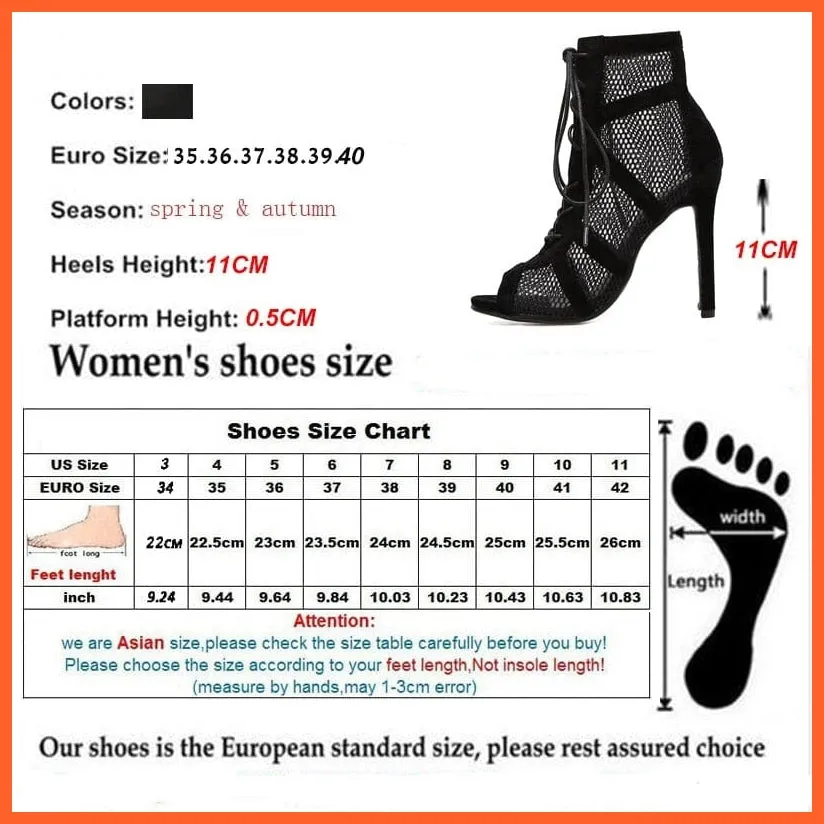 Breathable Mesh Lace-Up High Heels Cross-Tied Boots Women