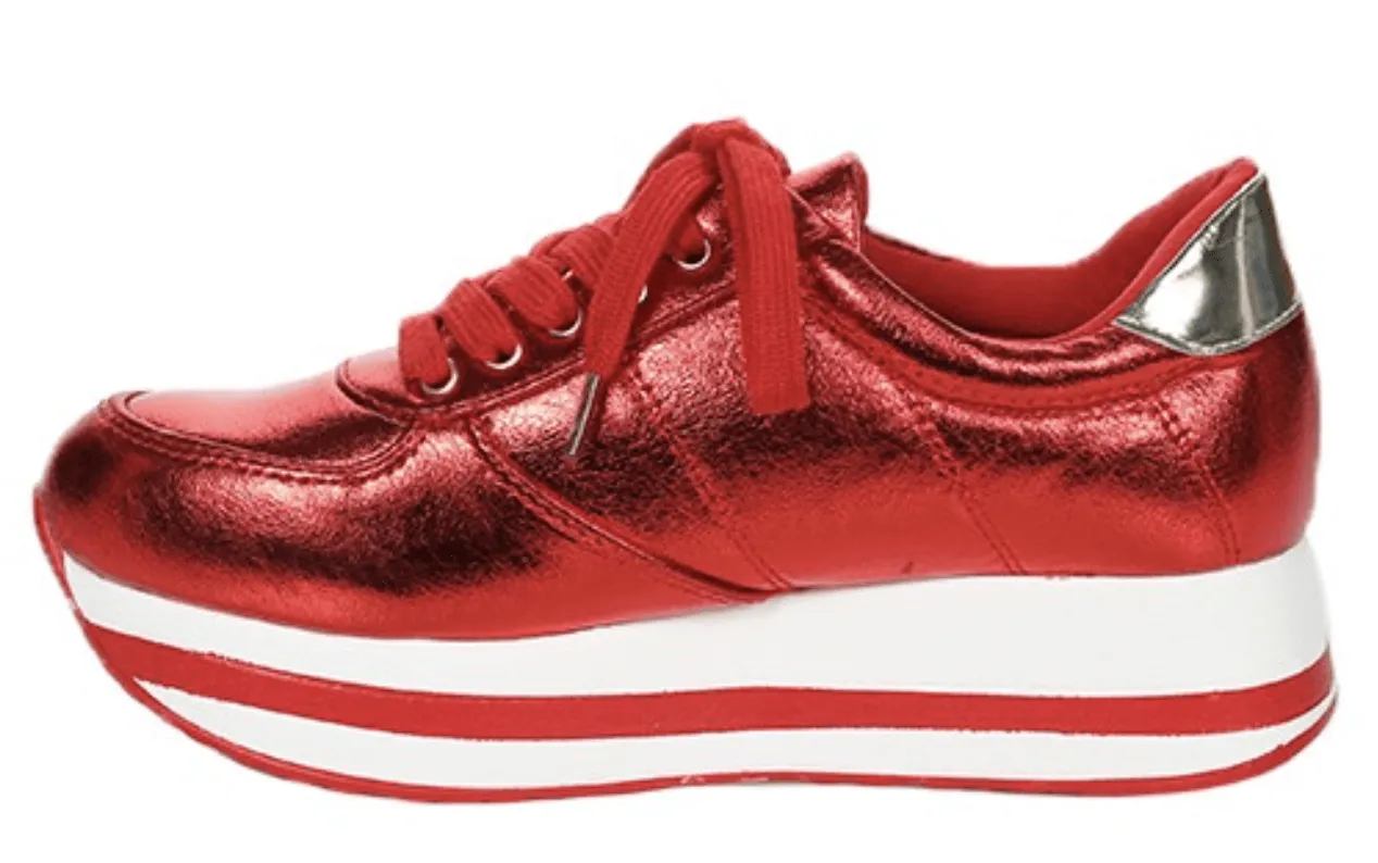 Lace Up Platform Sneaker Red