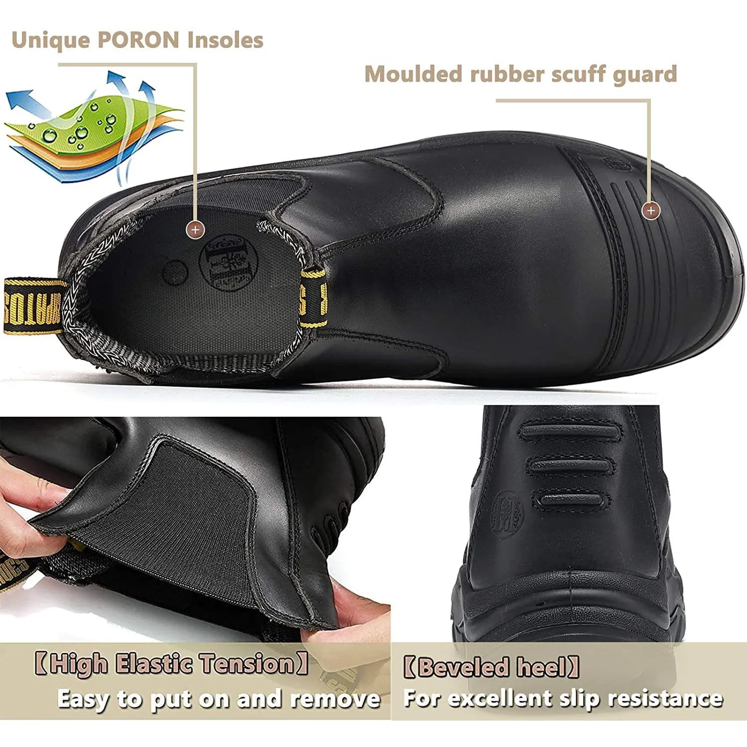 LV 802 Men's Slip-on Work Boots Soft Toe Waterproof Black