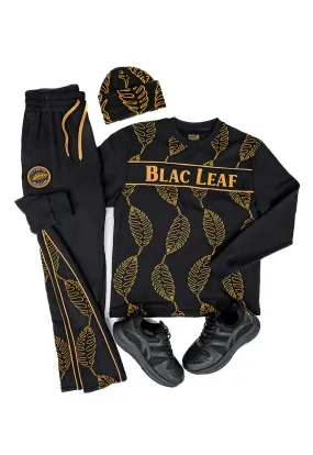 Premium Embroidered Leaf Pattern Crewneck, Flare Jogger, Twilight Beanie and Sneakers: Big & Tall Bundle