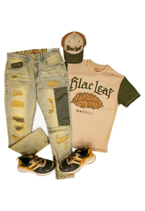 Rustic Leaf Tee Putty Khaki, Denim Jeans, Dad Hat and G7 Sneakers: Big & Tall Bundle