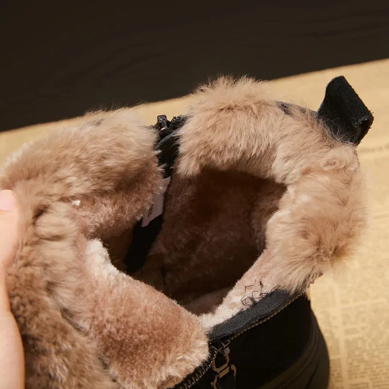 Suede Leather Side Zipper Warm Plush Snow Boot