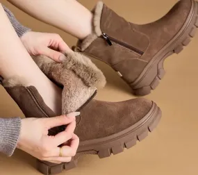 Suede Leather Side Zipper Warm Plush Snow Boot