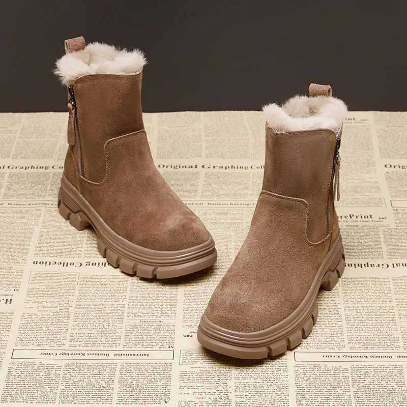 Suede Leather Side Zipper Warm Plush Snow Boot
