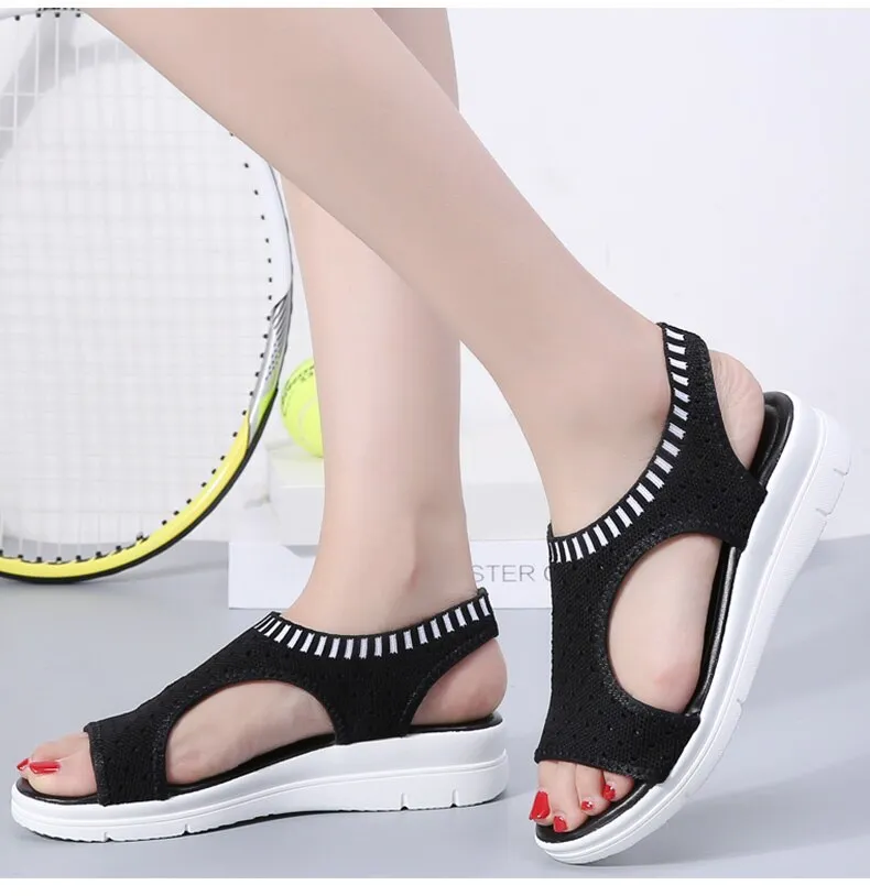 Toe Wedges Women Summer Breathable Knitting Sandals
