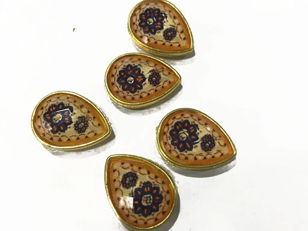 White Golden Drop Plastic Stone (25x18 mm)