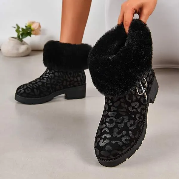Women's Thick-Soled Fleece-Lined Snow Boots in Leopard Print 03784439C